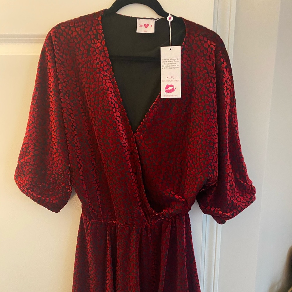 NWT Buddy Love red velvet leopard dress size small